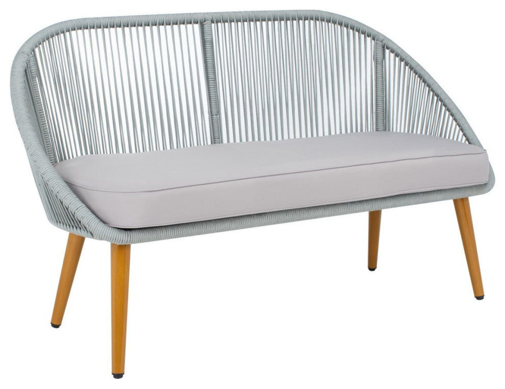 Safavieh Outdoor Halcott 4 Piece Living Set Grey Rope / Grey Cushion / Gold Legs