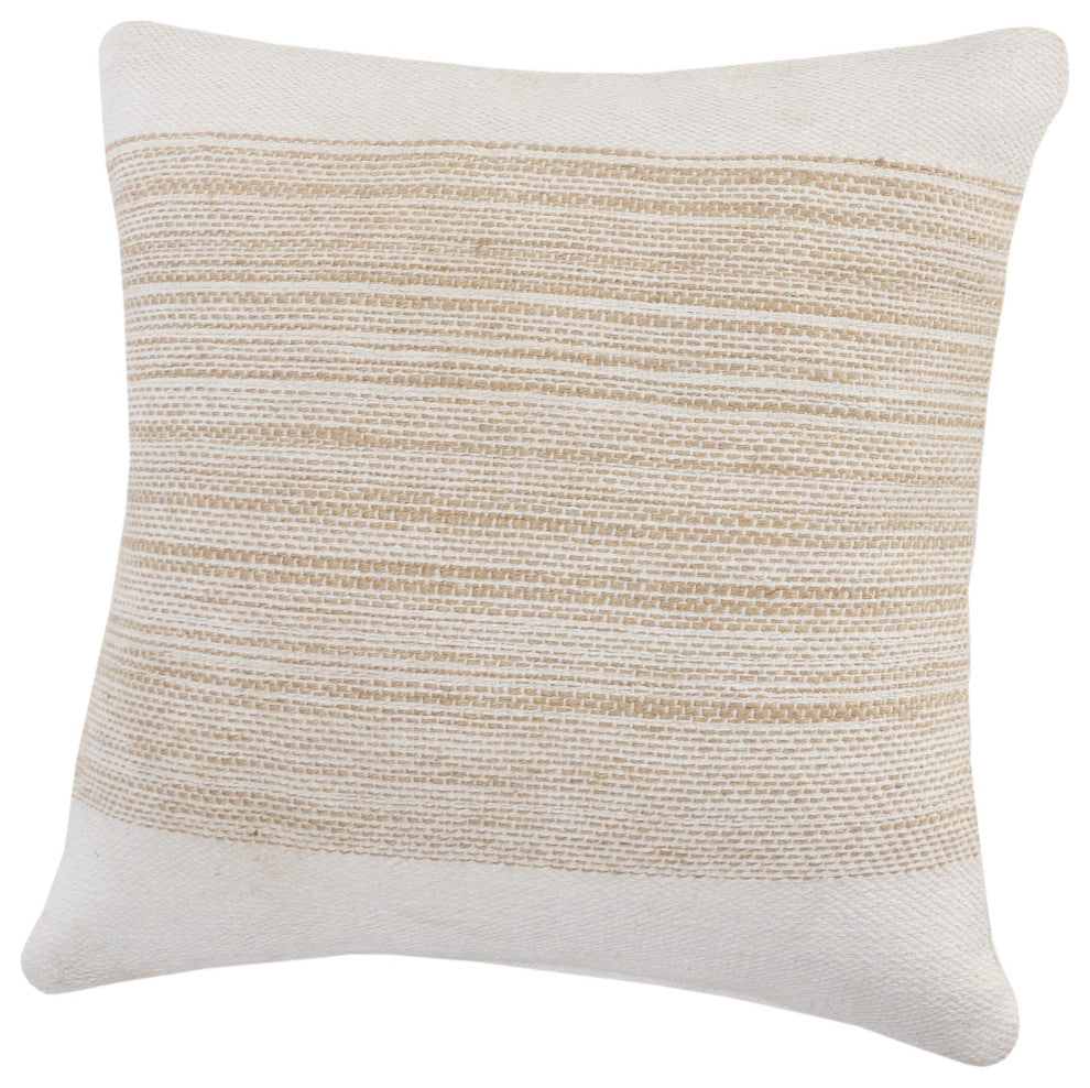 Ivory and Jute Striped Throw Pillow