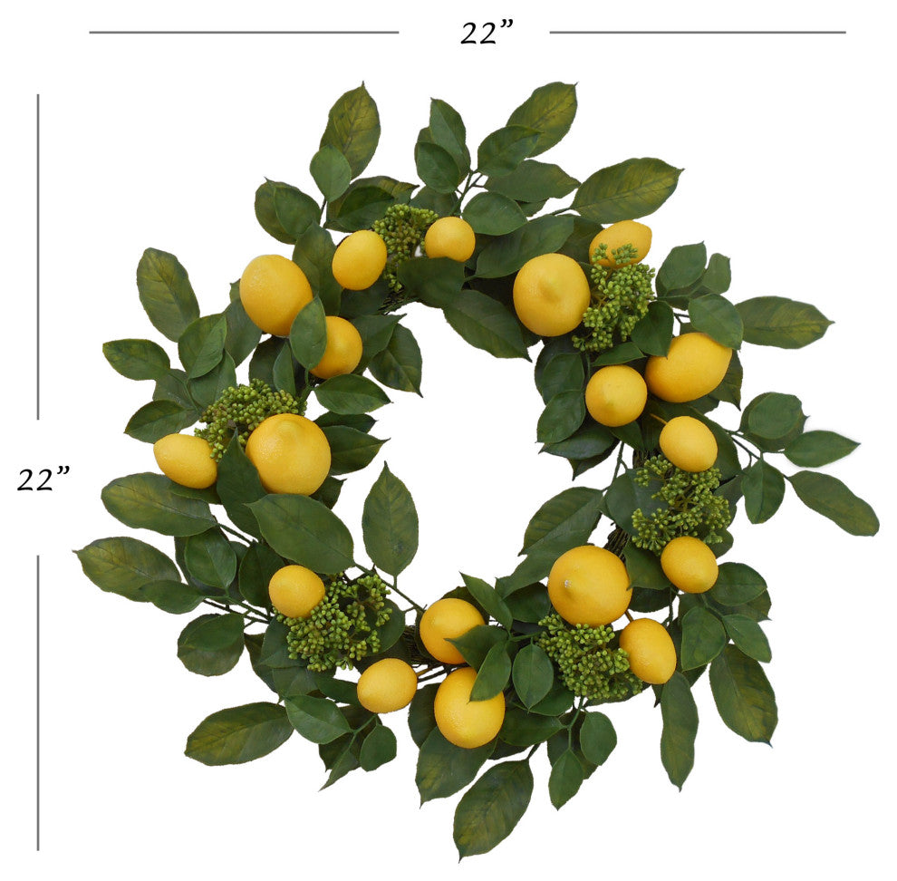 22" Farmhouse Style Artificial Lemon Wreath