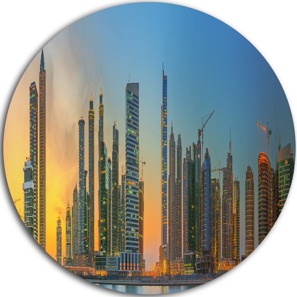 Business Bay And Downtown Dubai, Cityscape Round Wall Art, 11"