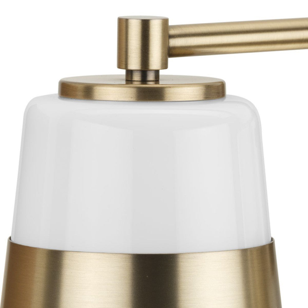 Haven Collection Four-Light Vintage Brass Opal Glass Luxe Industrial Bath Light