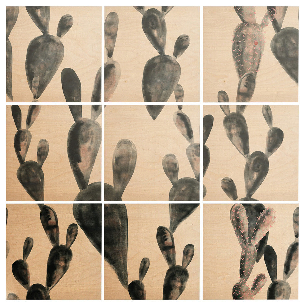 Deny Designs Dash and Ash Midnight Cacti Wood Wall Mural, 3'x3'