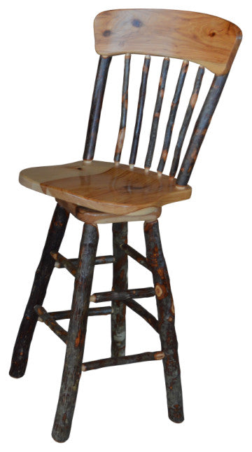 Hickory Panel Back Swivel Bar Chair, Rustic Hickory
