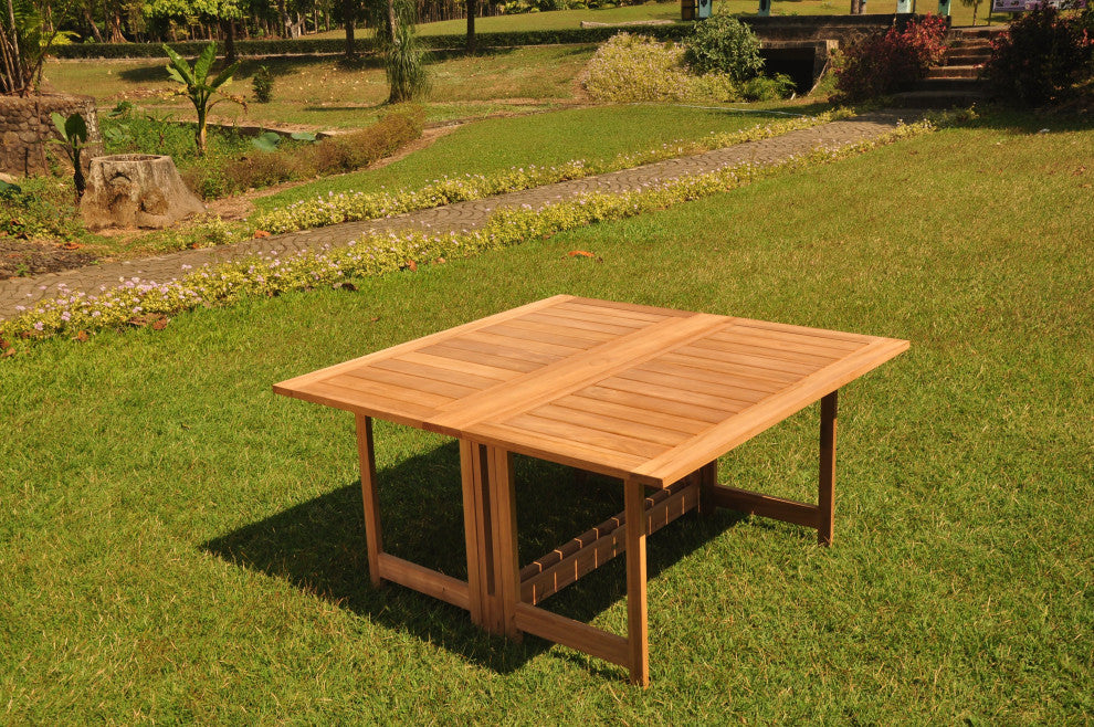 9-Piece Outdoor Teak Set: 60" Square Butterfly Table, 8 Celo Stacking Arm Chairs