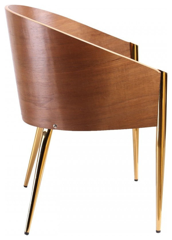 28" Modern Walnut Black and Gold Stylish Faux Leather Accent Chair