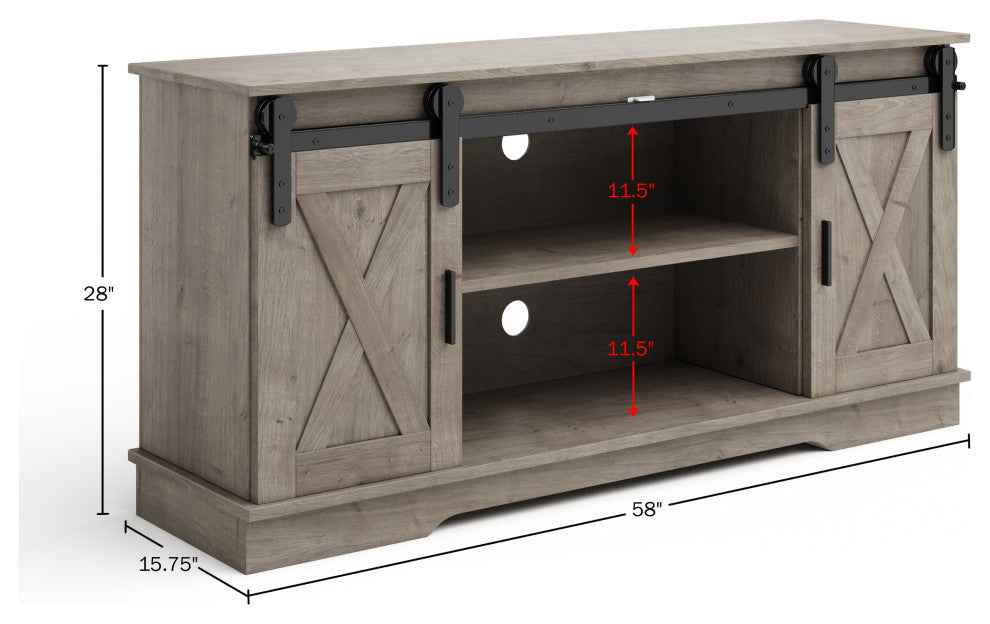 65" TV Stand Entertainment Center Console Shelves Sliding X-Style Barn Doors
