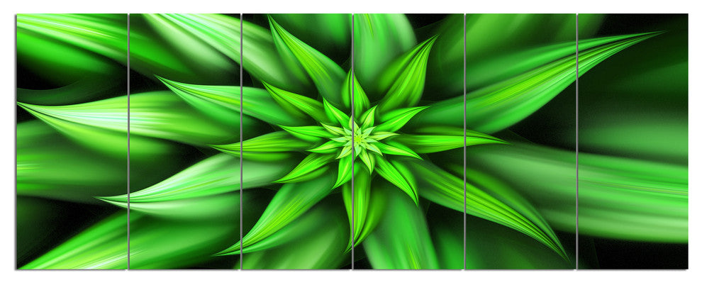 Exotic Green Flower Petals, Floral Canvas Art Print, 70"x28", 6 Panels