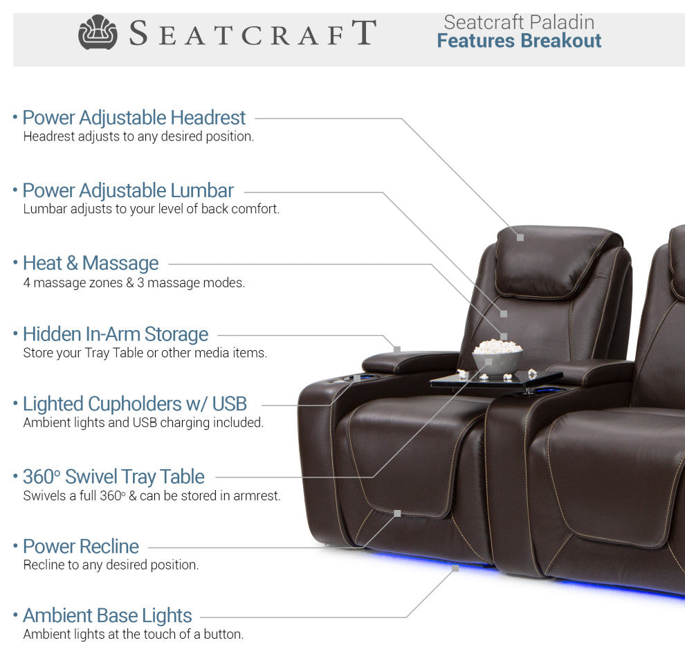 Seatcraft Paladin Home Theater Seating, Brown, Row of 2