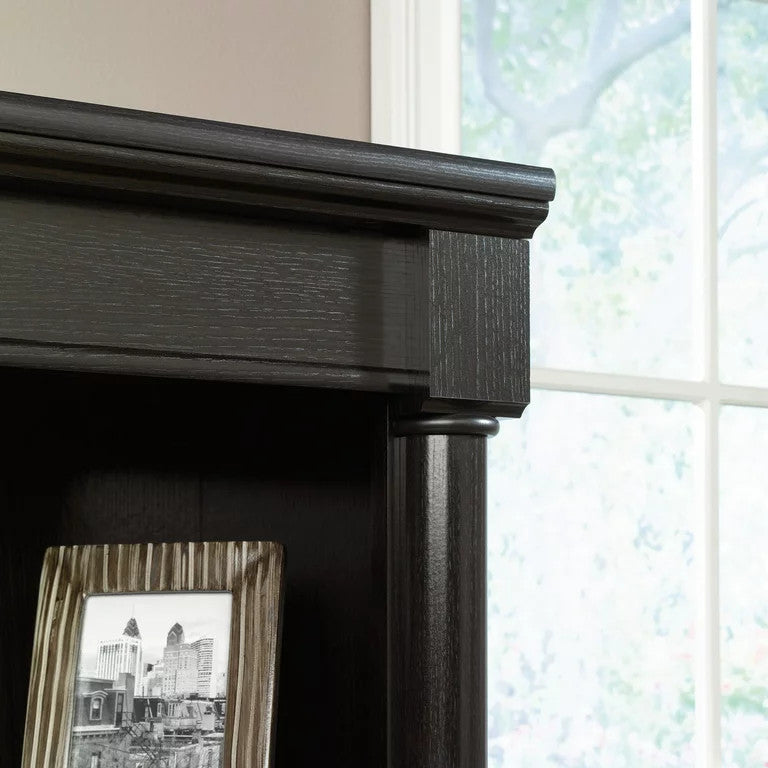 Tall Bookcase, Crown Molded Top With 3 Open Shelves & Lower Cabinet, Wind Oak