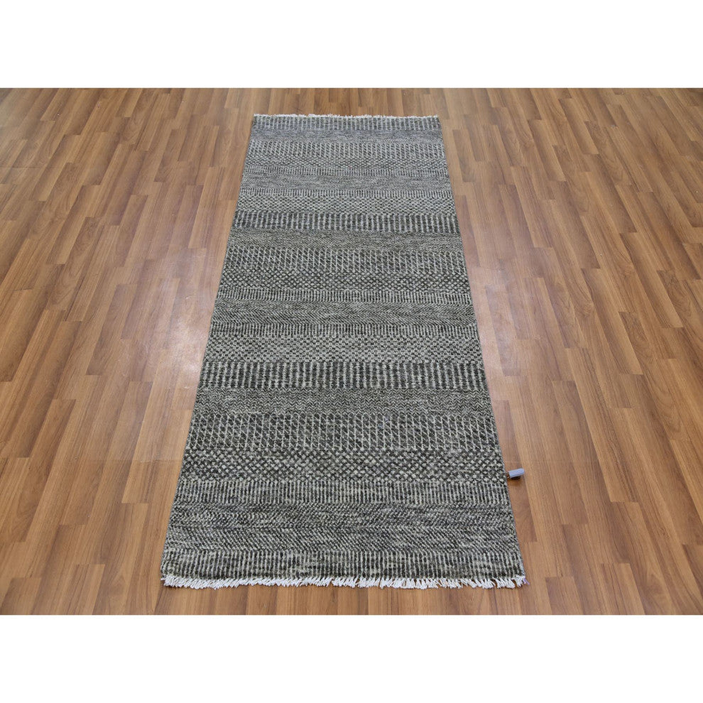 Dolphin Gray Hand Knotted Grass Design Natural Undyed Wool Runner Rug 2'8"x6'2"