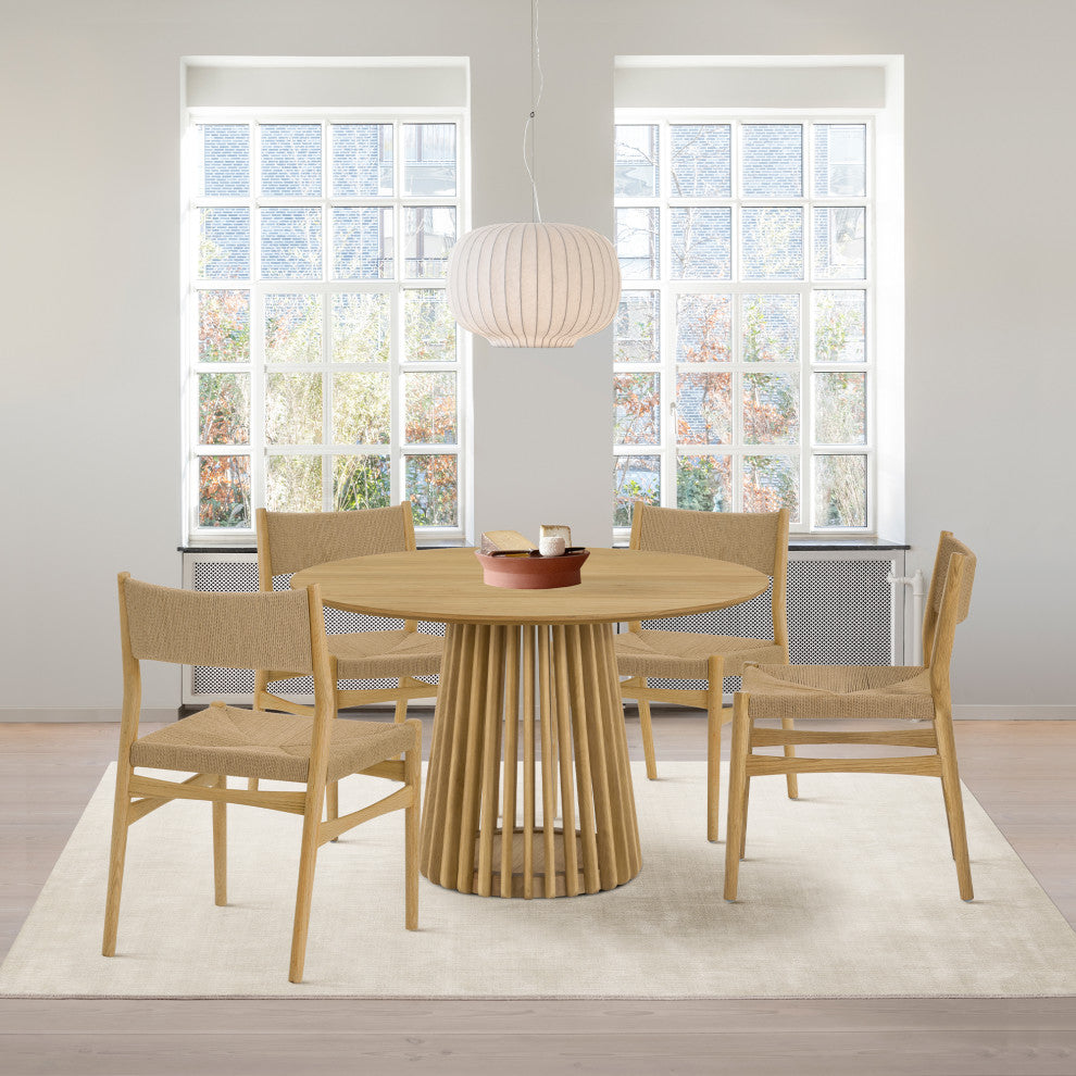Pasadena 47" Wood Round Dining Table, Natural Oak Finish