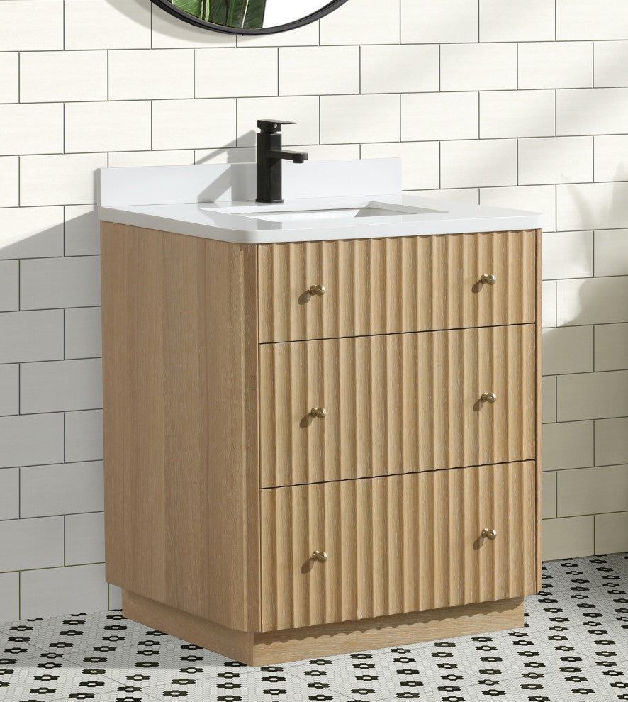 La Jolla Bathroom Vanity, Washed Oak, 30", Single Sink, Freestanding
