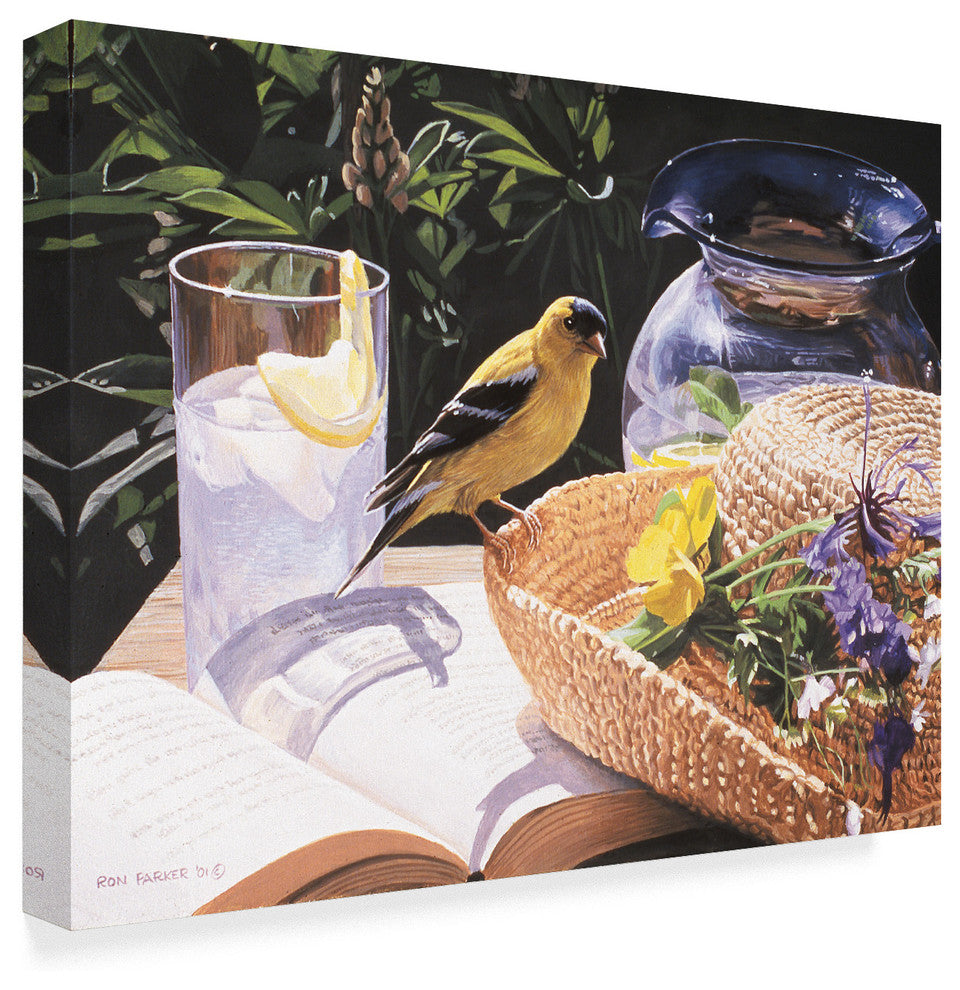 Ron Parker 'Goldfinch On Straw Hat' Canvas Art, 32"x24"