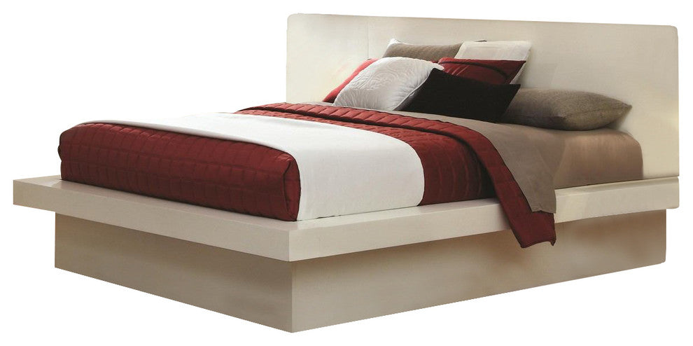 Coaster Jessica Queen Platform Bed With Rail Seating and Lights, White