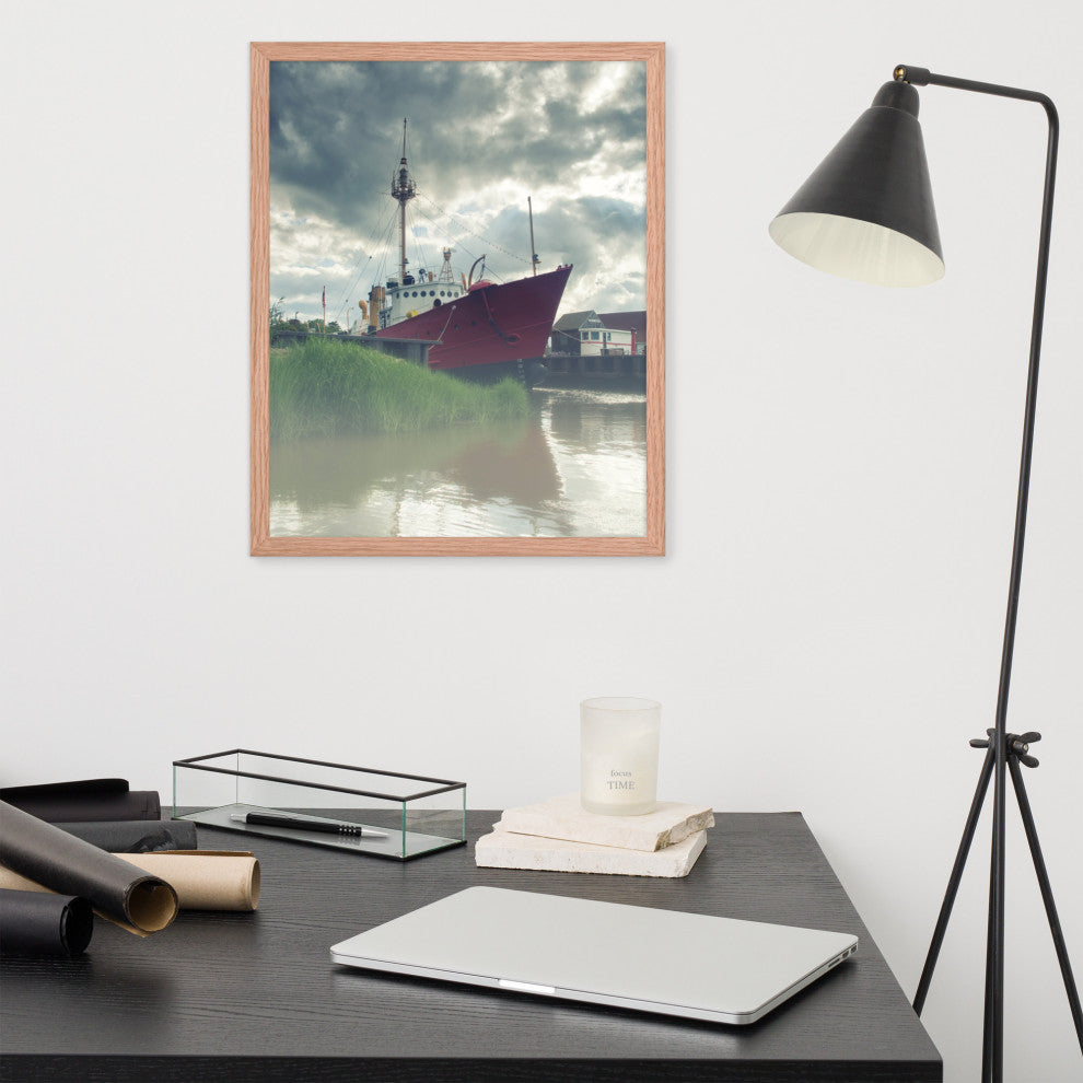 Foggy River Coastal Landscape Framed Photo Paper Wall Art Prints, Red Oak, 16" X 20"
