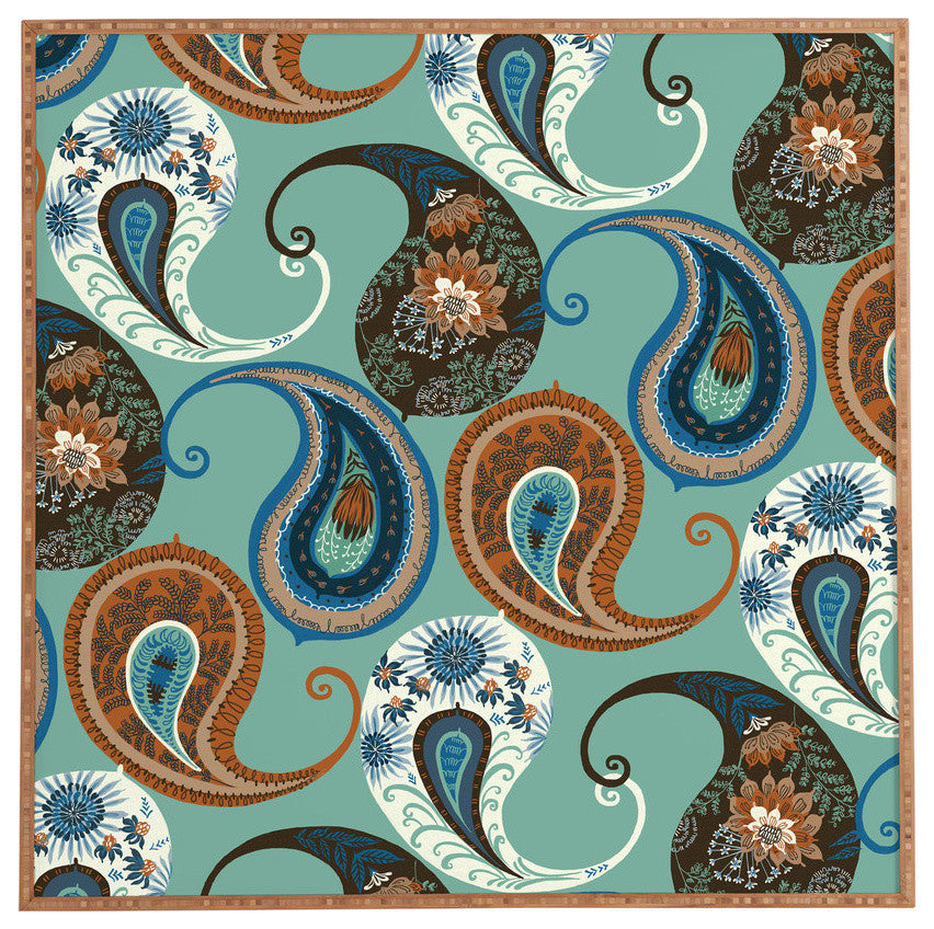 Deny Designs Pimlada Phuapradit Teal Floral Paislys Framed Wall Art