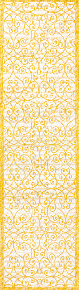 Madrid Vintage Filigree Textured Weave Indoor/Outdoor, Cream/Yellow, 2 X 8