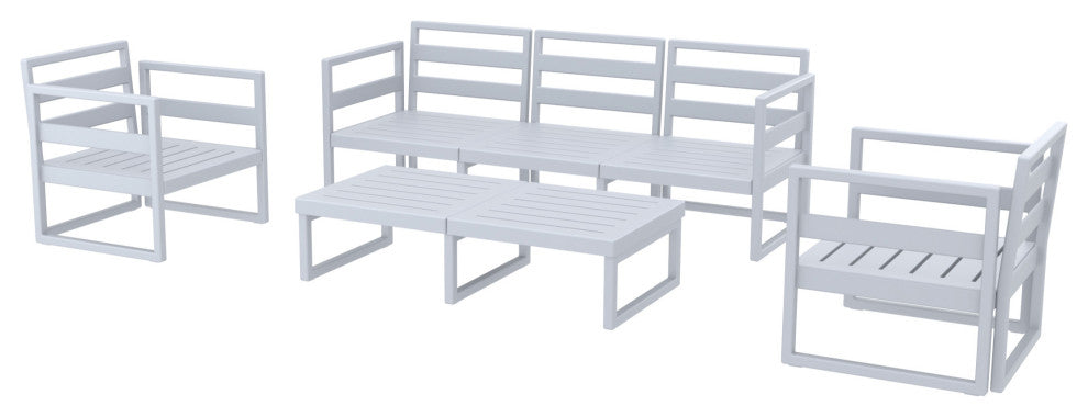 Mykonos 5 Person Lounge Set Silver With Sunbrella Natural Cushion