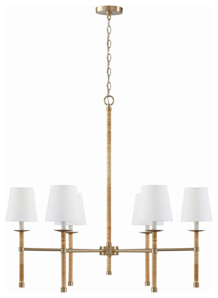 Tulum Six Light Chandelier, Matte Brass