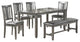 Benzara BM228549 6 Piece Dining Set with Leatherette Padded Chair & Bench, Gray