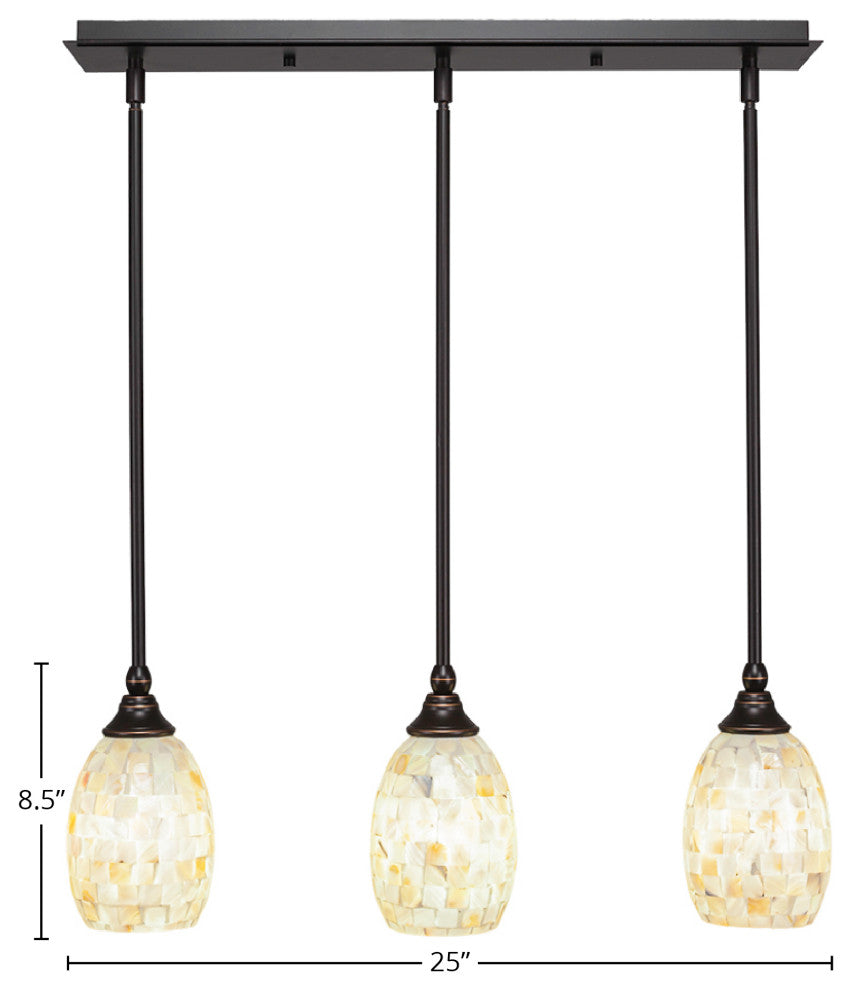 3-Light Mini Pendant, Dark Granite, 5" Ivory Glaze Seashell Glass