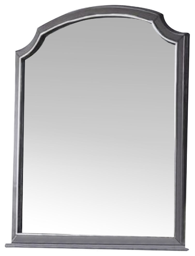 Benzara BM275083 39" Wood Mirror, Scooped Corners, Silver Trim, Charcoal Gray