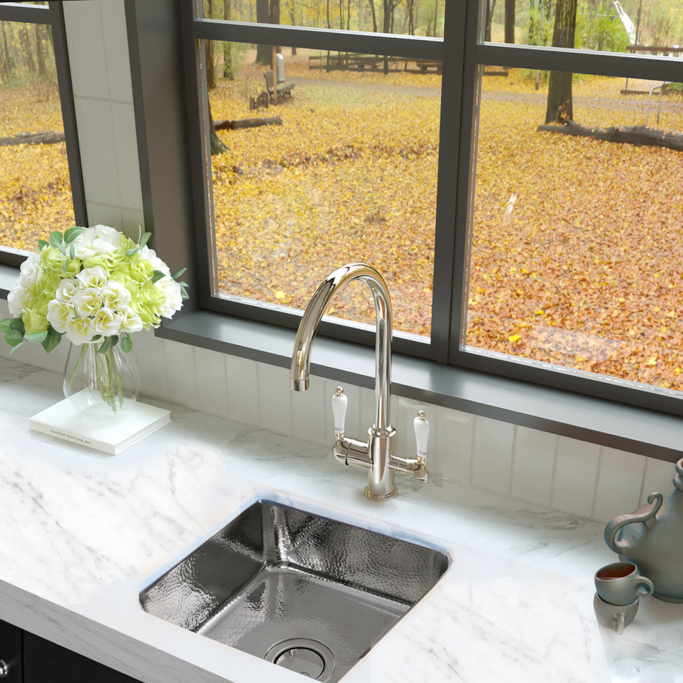 Nantucket Sinks 16.625" Hammered Brass Square Bar Sink, Stainless Steel