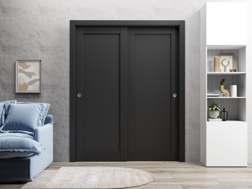 Closet Bypass Doors 72 x 96, Quadro 4111 Matte Black