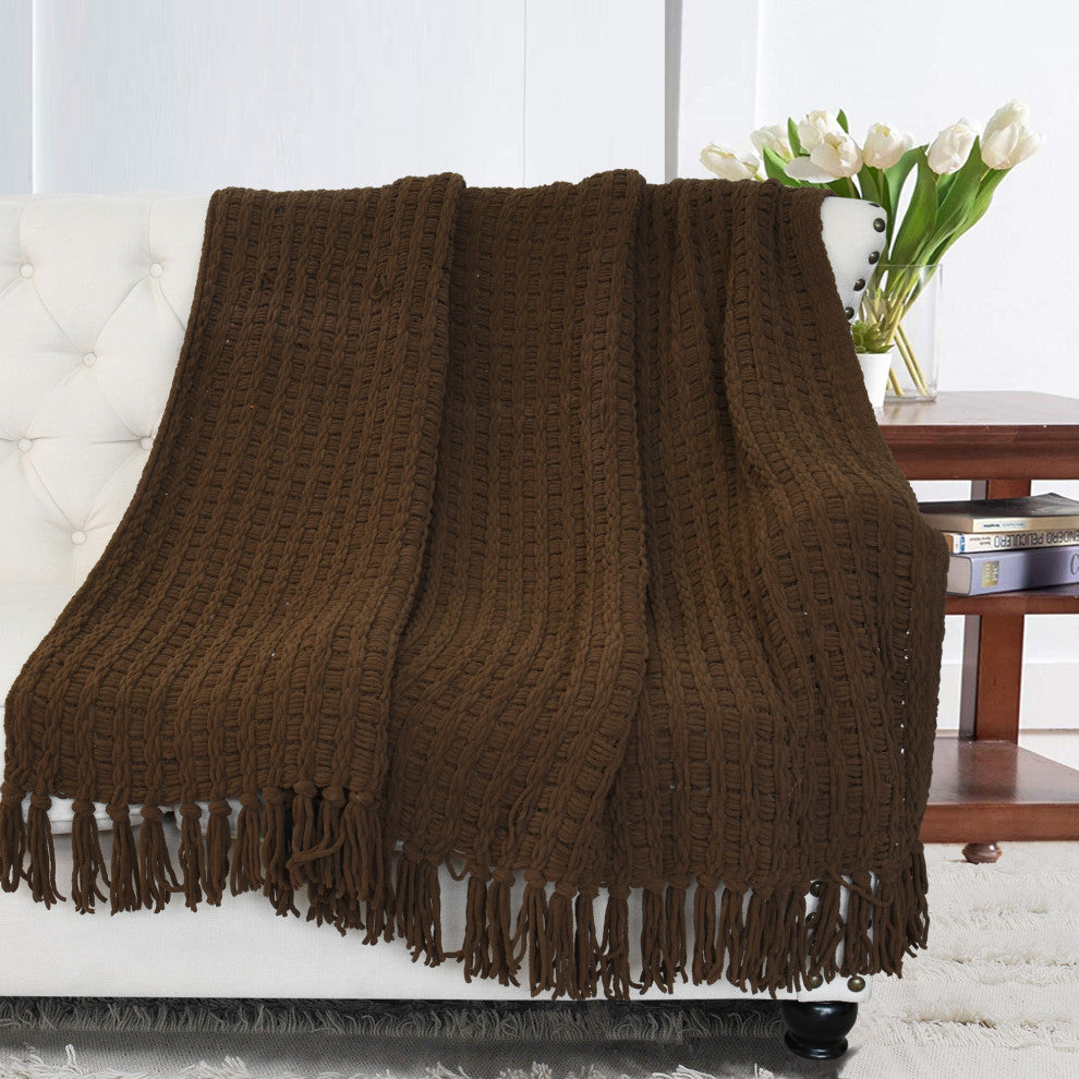 Space Yarn Knitted Throw, Chocolate, 50" X 60"