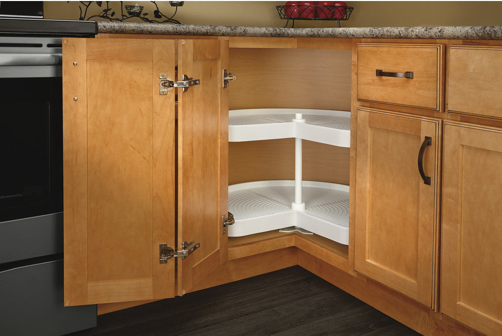 Polymer Kidney 2-Shelf Lazy Susan for Corner Base Cabinet, White, 24"W