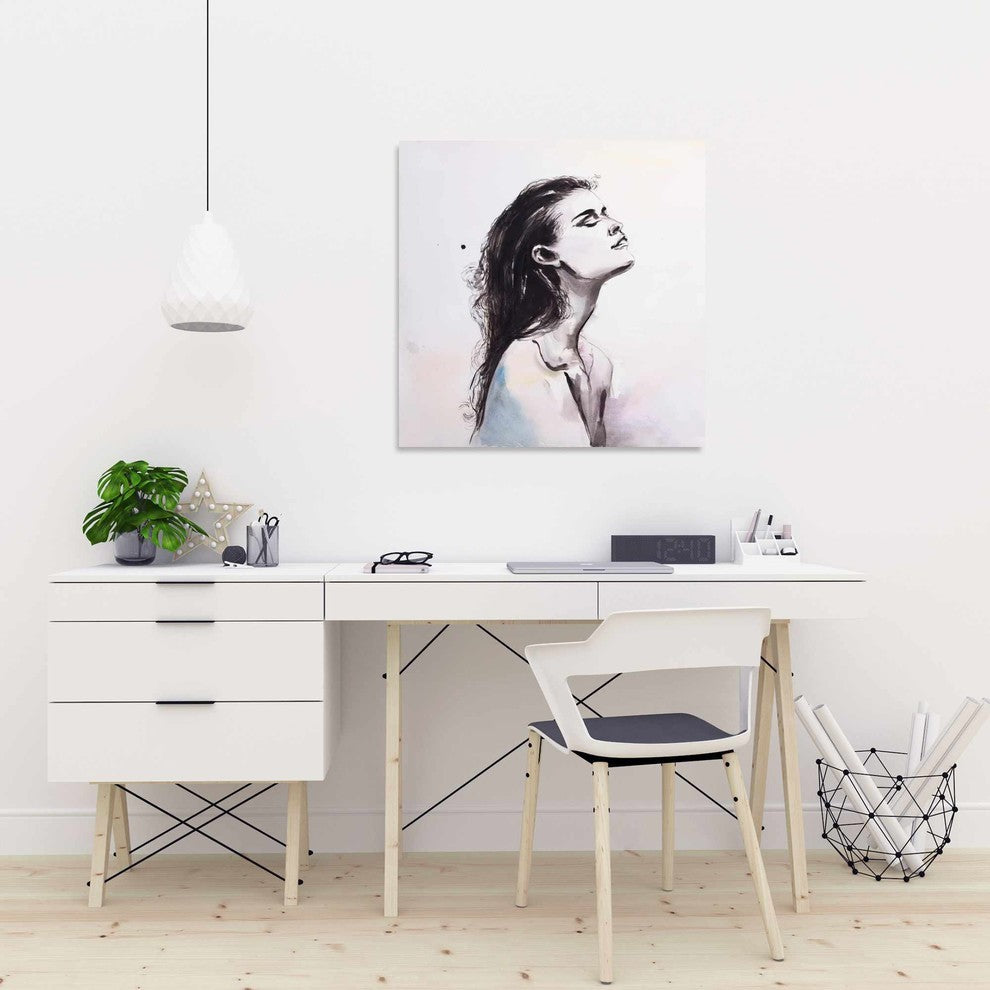 Watercolor Beautiful Woman, Fine Art Gallery Wrapped Canvas, 24"x24"