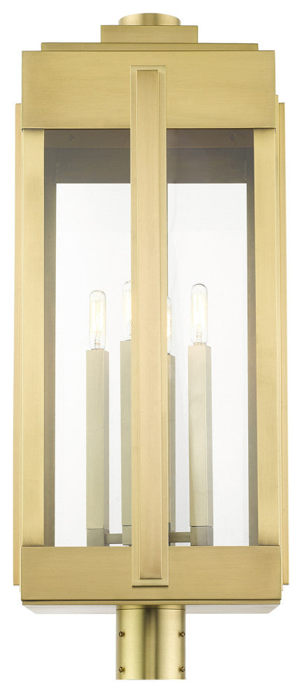 Natural Brass Art Deco, Sophisticated Outdoor Post Top Lantern