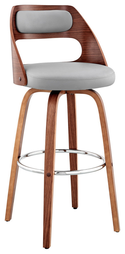 Julius 30" Gray Faux Leather and Walnut Wood Bar Stool