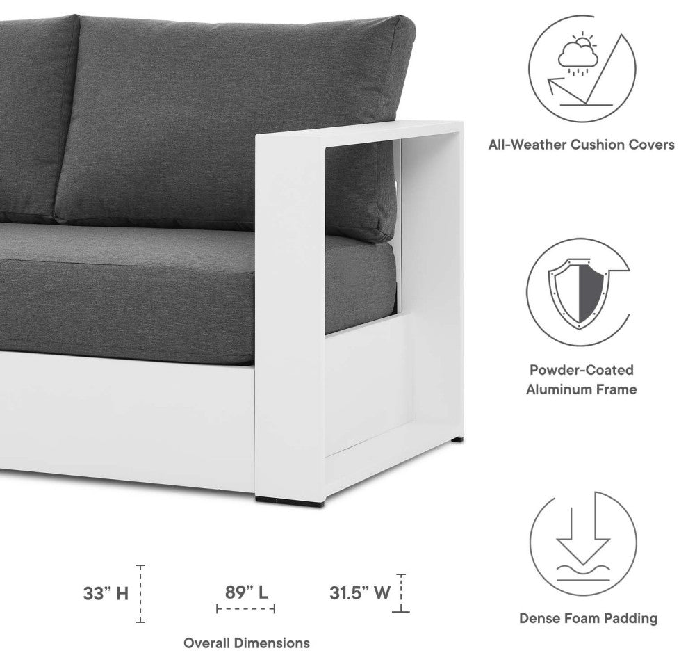 Sectional Sofa Table Set, White Gray, Aluminum, Modern, Outdoor Patio