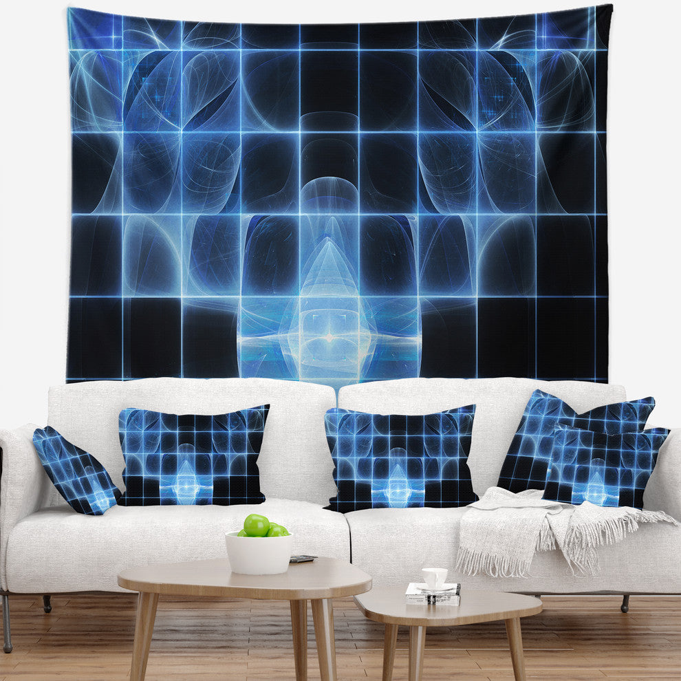 Bright Blue Bat on Radar Screen Abstract Wall Tapestry, 92"x78"
