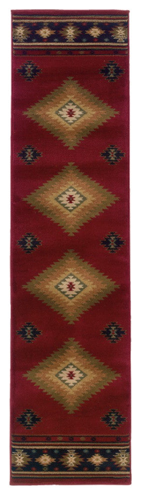 2' X 8' Red And Beige Ikat Pattern Runner Rug