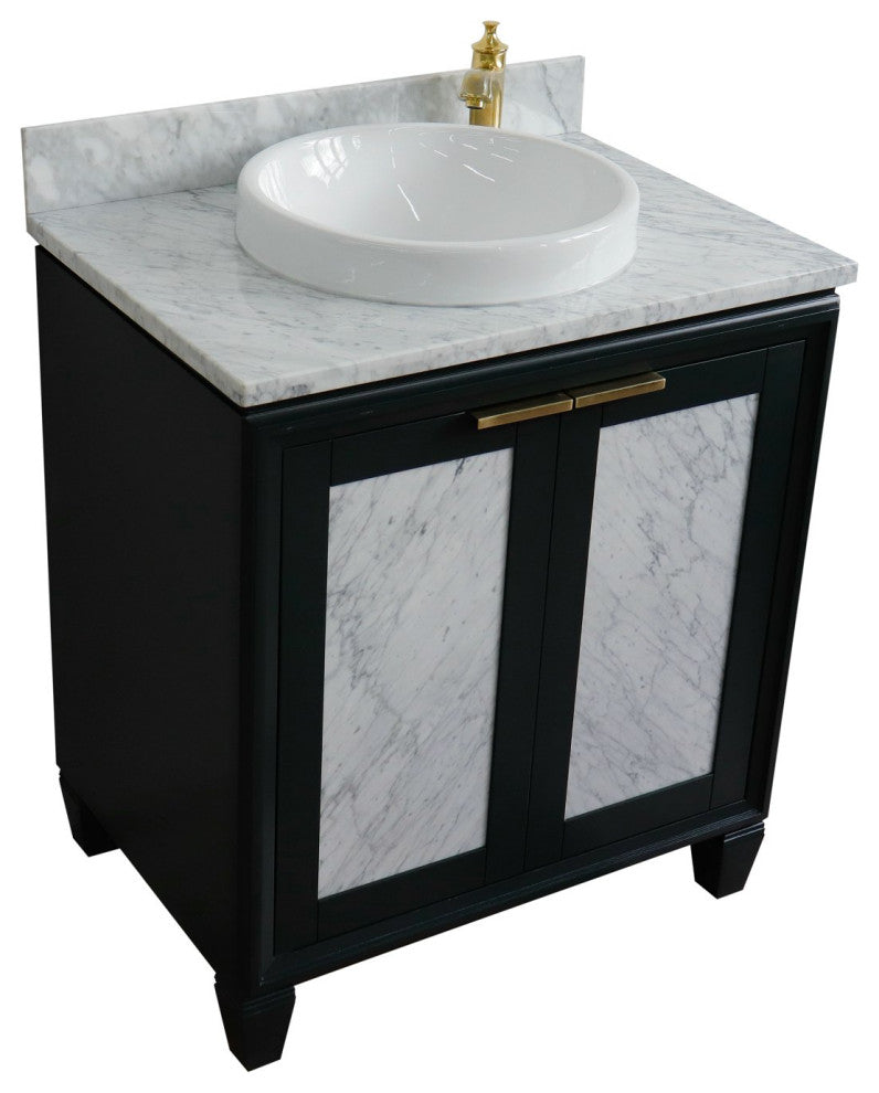 31" Single Sink Vanity, Dark Gray Finish With White Carrara Marble