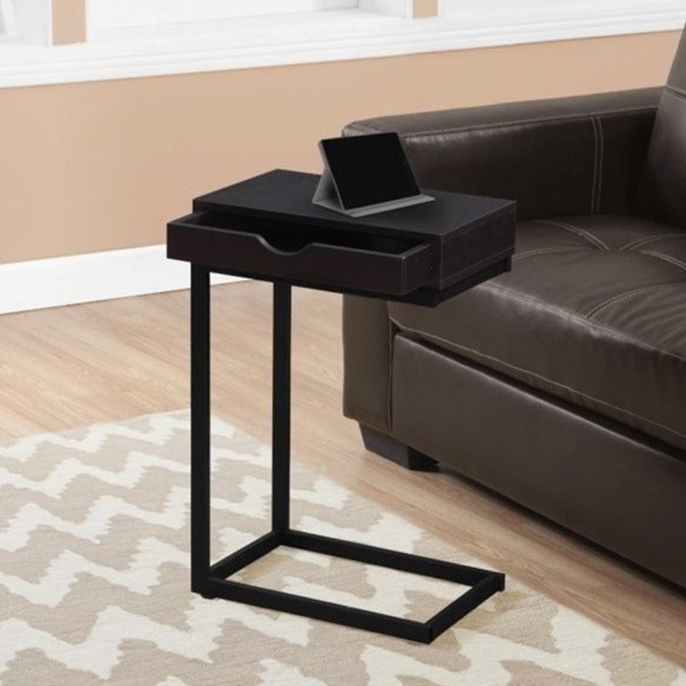 HomeRoots 10.25" x 15.75" x 24.5" Cappuccino Finish and Black Metal Accent Table