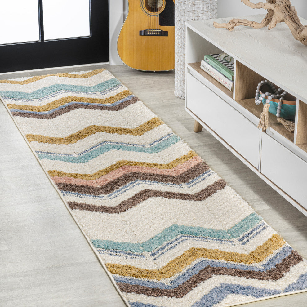 Elin Chevron High-Low Multi/Cream 2'x8' Runner Rug