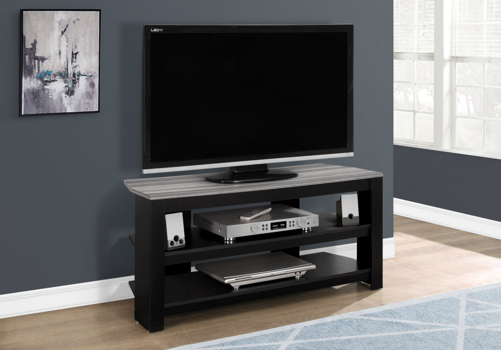 Tv Stand, 42 Inch, Storage Shelves, Laminate, Black, Grey