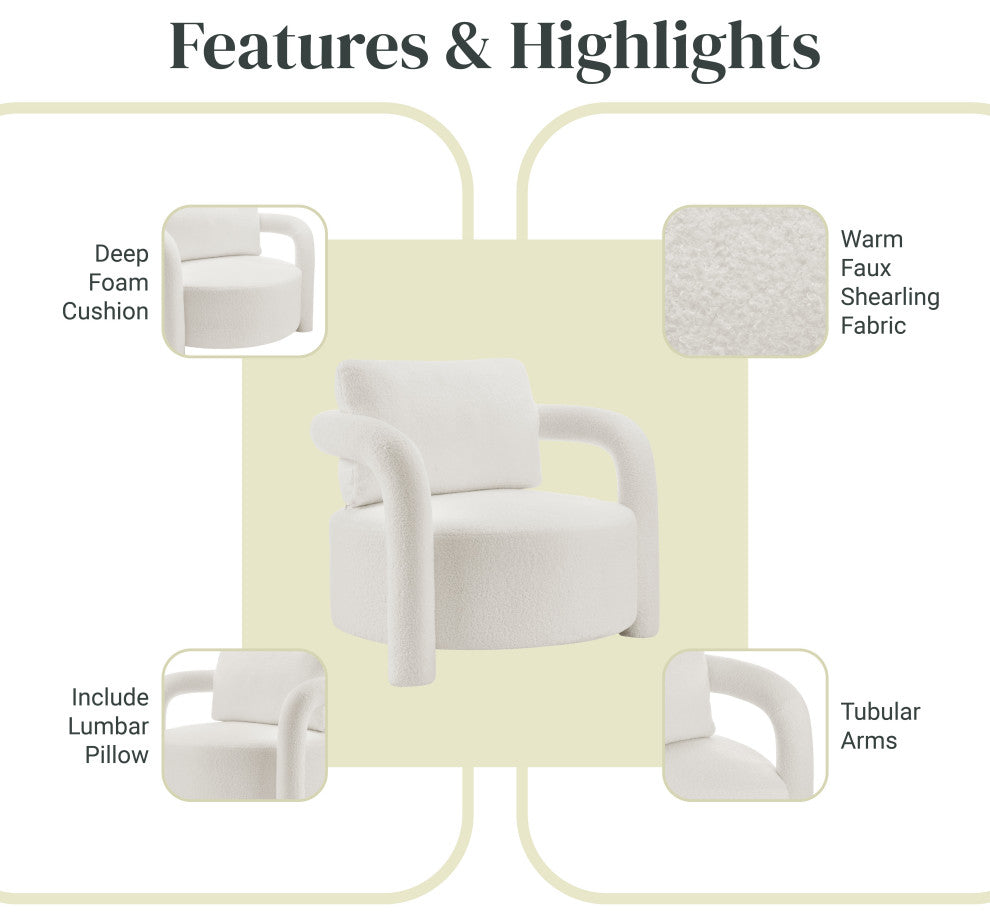Maisie Faux Shearling Accent Arm Chair, Wilmont White