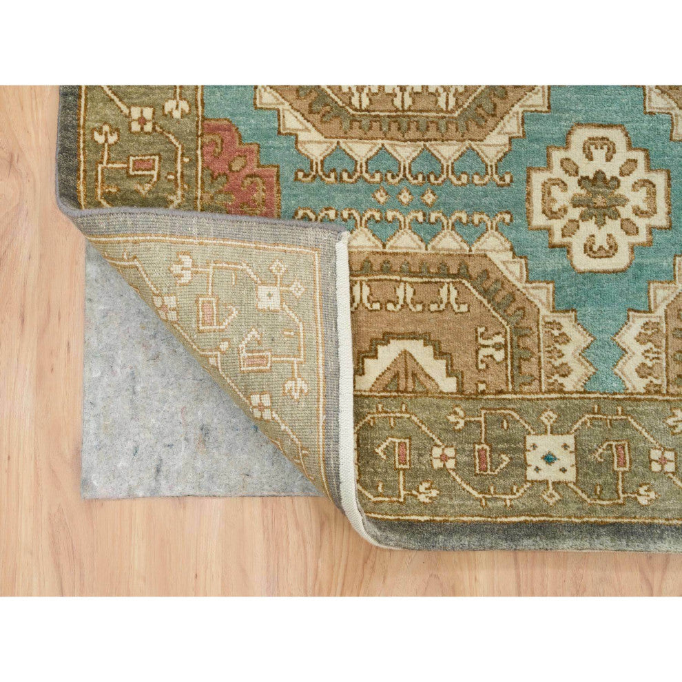Hand Spun Ghazni Wool, Natural Dyes, Caucasian Gul Motifs Rug, 10'x14'