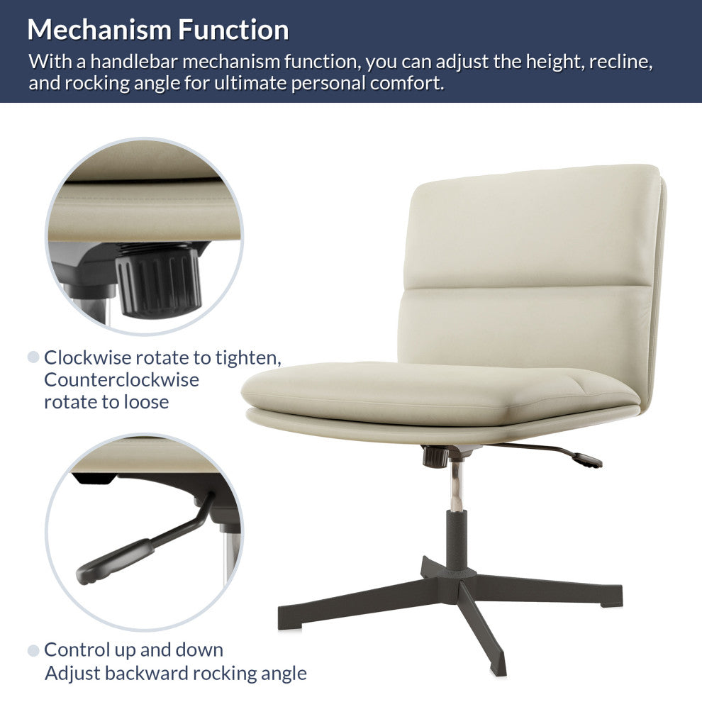 Swivel PU Leather Office Chair with Height Adjustment and Tilt Function, Beige