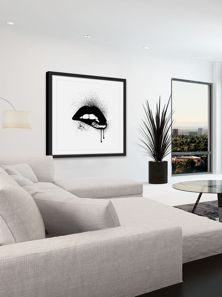 Marmont Hill, "Black Drip Lips" by Amanda Greenwood Framed Painting Print, 18x18