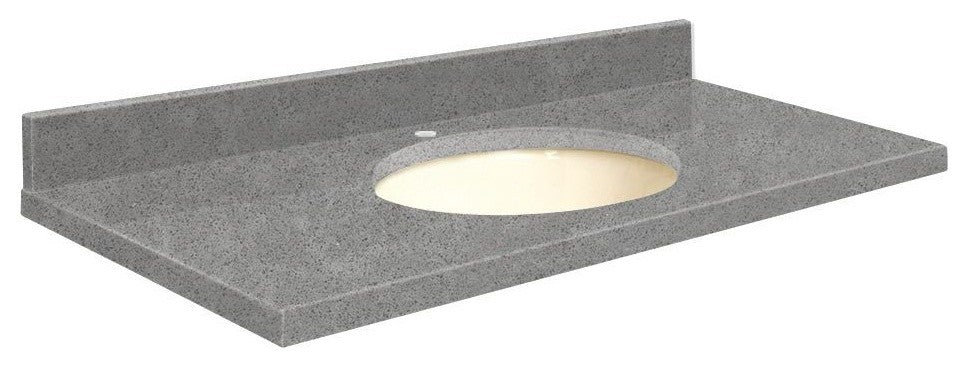 Quartz 49"x19" Vanity Top, Single Faucet Hole, Urban Grey, Biscuit Bowl