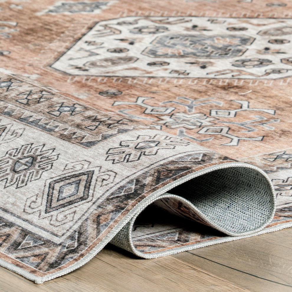 Nuloom Washable Traditional Stain Repellent Area Rug, Light Orange 8'x10'