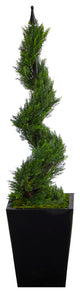 44" Cypress Spiral Topiary Artificial Tree, Black Metal Planter