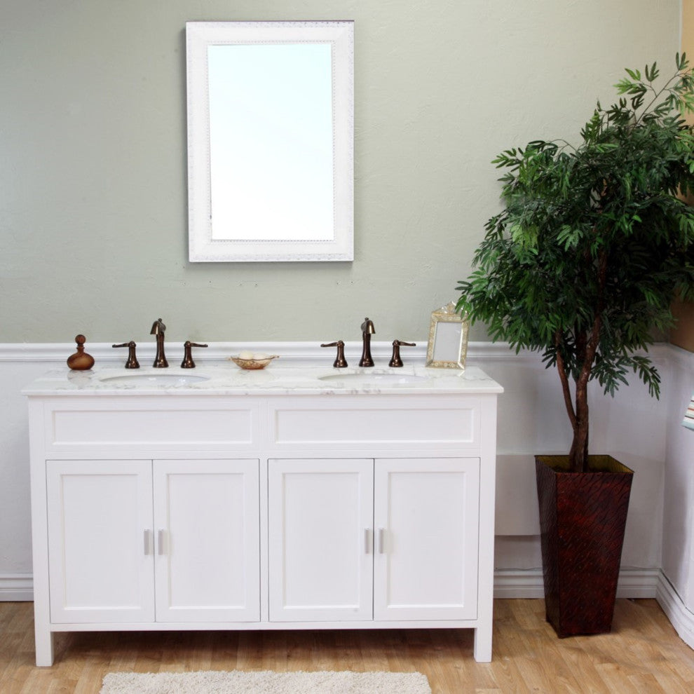 60" Double Sink Vanity-Wood-White