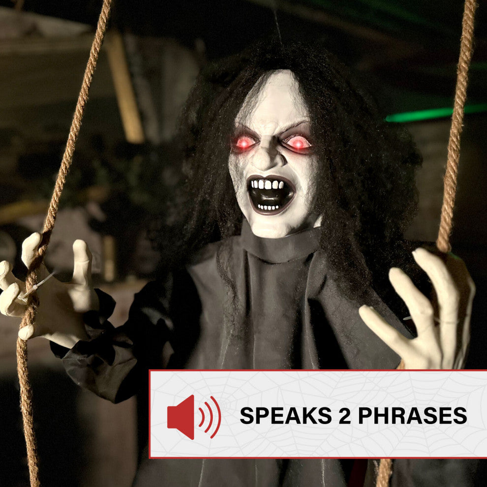 Animatronic Demon Woman on Swing, Lights and Sound