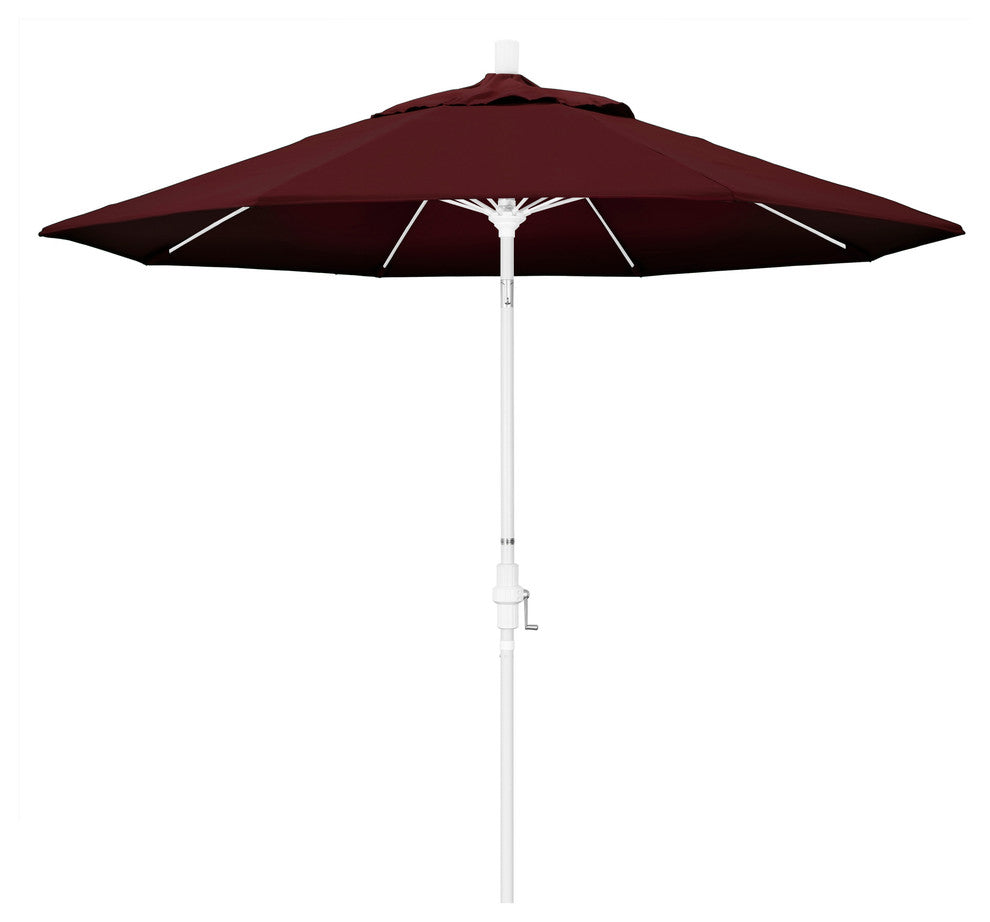 9' Matted White Collar Tilt Crank Aluminum Umbrella, Pacifica, Burgundy